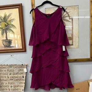 SLNY Boysenberry  Asymmetrical Layered Dress